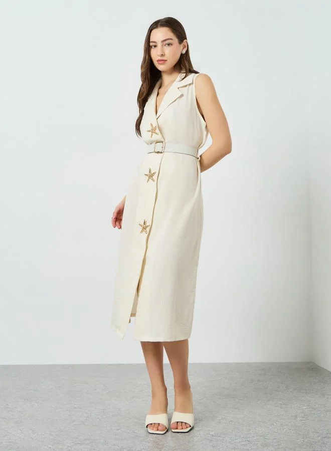 Take Two Women Beige Sleeveless Midi Dress with Starfish Detail
